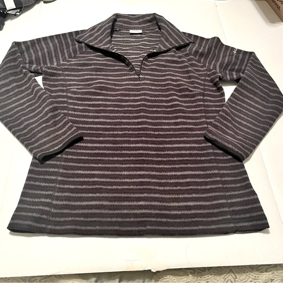 Columbia Womens Size Large Grey Gray Stripe Fleece 1/4 Zip Pullover Long Sleeve - Picture 1 of 10